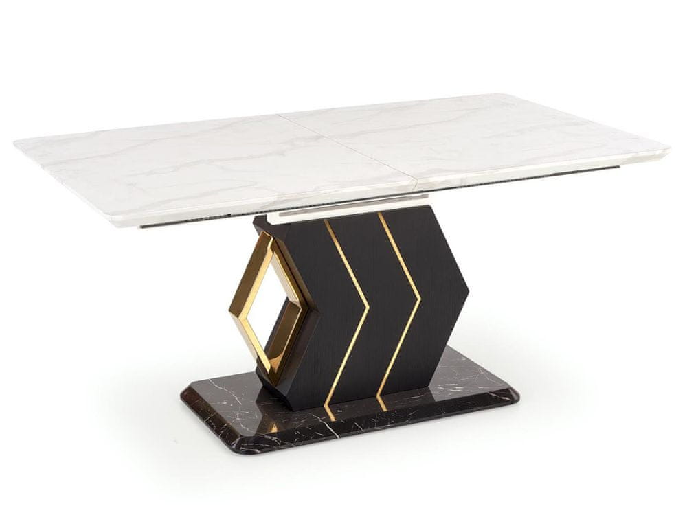 Halmar Rozkladací jedálenský stôl Vincenzo - biely mramor / čierna / zlatá